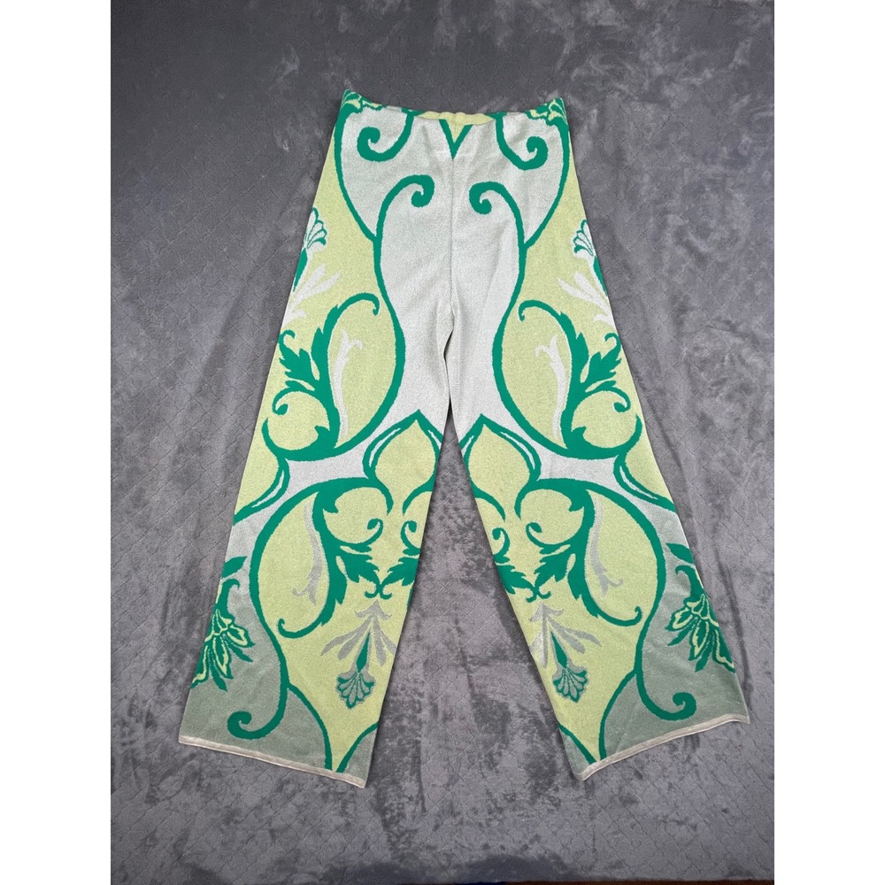 Zara Green Floral Jacquard Knit Wide‎ Leg Pants High Rise Small 3859/054/500 NWT